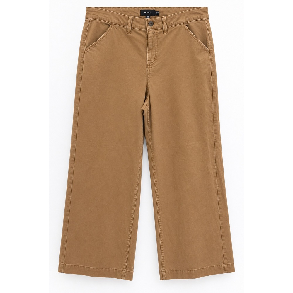 Torrid Women 18R Brown Tan Wide Leg Crop Pants High Rise Cotton Stretch Chino